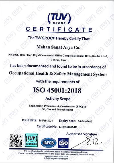 International standard certificate of occupational health and safety management system ISO 45001- 2018